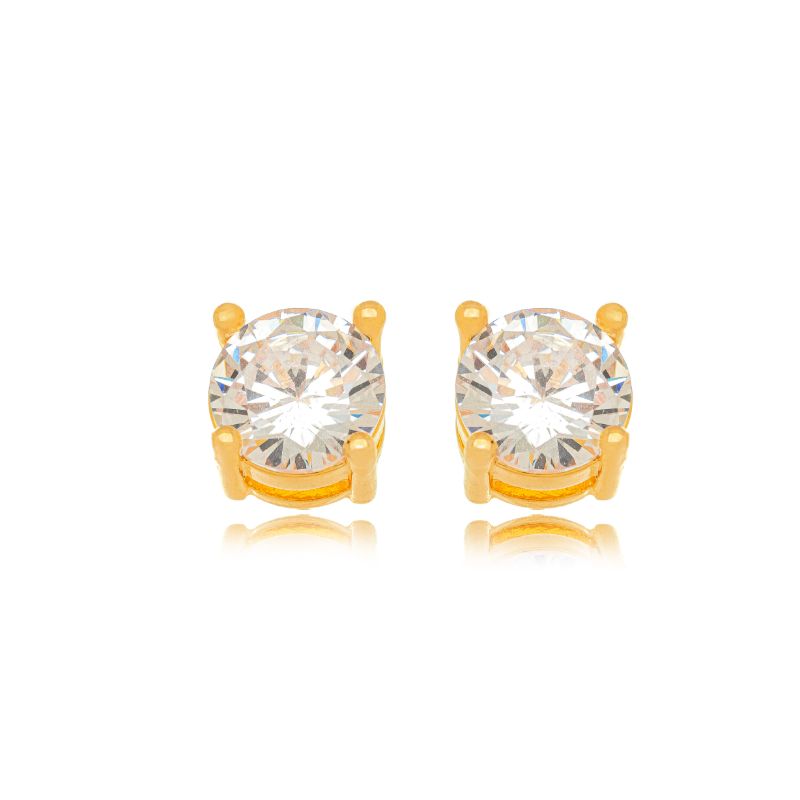 BRINCO SOLITÁRIO CAIXA ALTA ZIRCÔNIA CRYSTAL  - BANHO DE OURO 18K