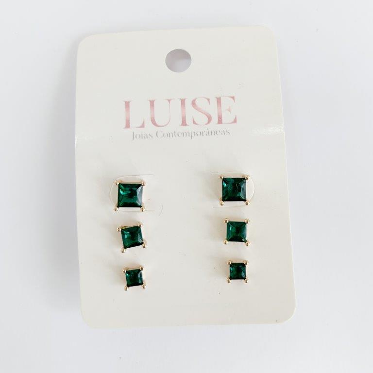 Brinco Trio Zirconia Quadrada Ouro