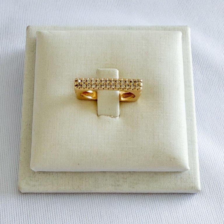 Anel Quadrado Fileira Dupla Zirconias Ouro