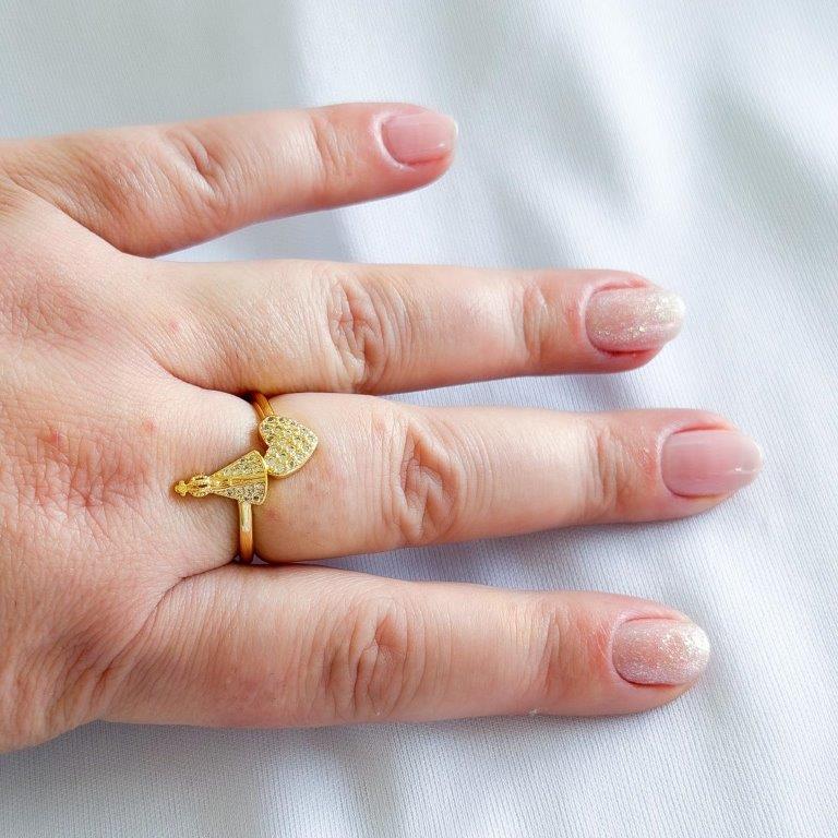 Anel Nossa Senhora e Coração Cravejado Ouro