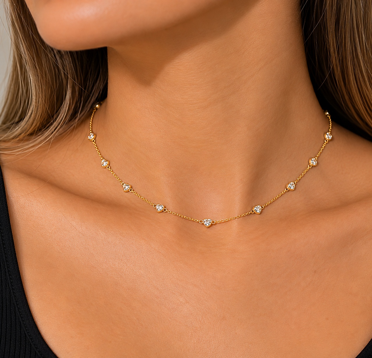 Choker corações de zircônias Bruna Semijoias