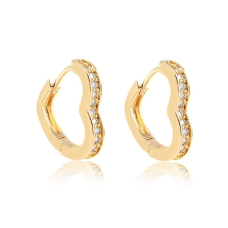 Brinco Argolinha Coração Cravejado em Zircônia Banhada a Ouro 18k