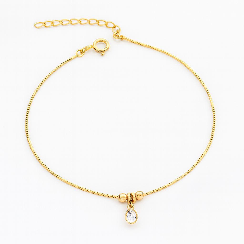 Tornozeleira Pontinho de Luz 23cm + 5cm Extensor Banhada a Ouro 18k