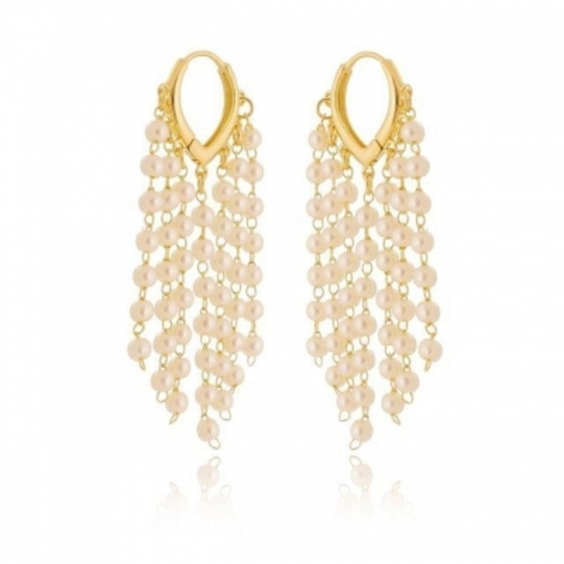 Brinco Argolinha Cascata Mini Pérolas Banhado a Ouro 18k