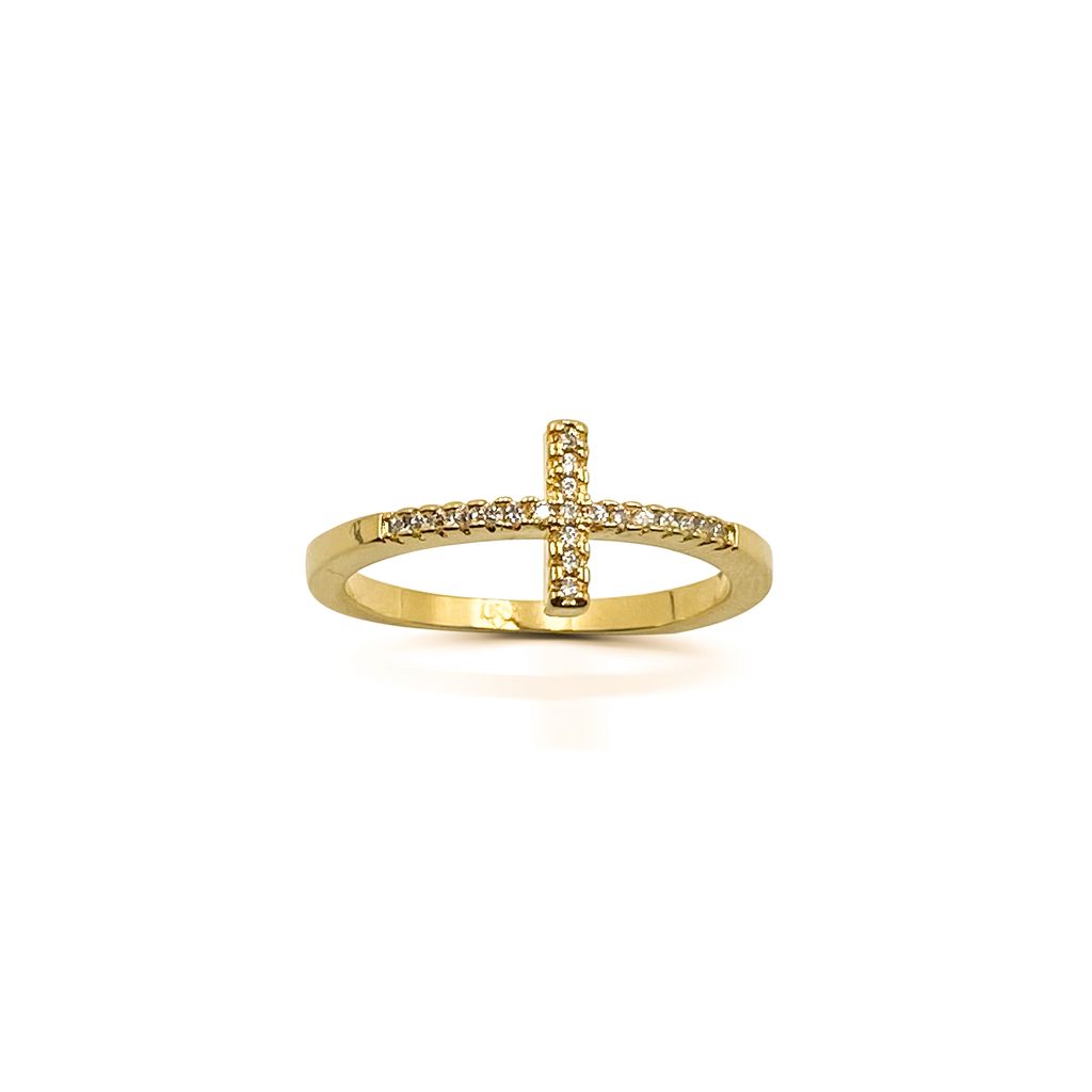Anel Cruz Cravejado Banhado a Ouro 18k