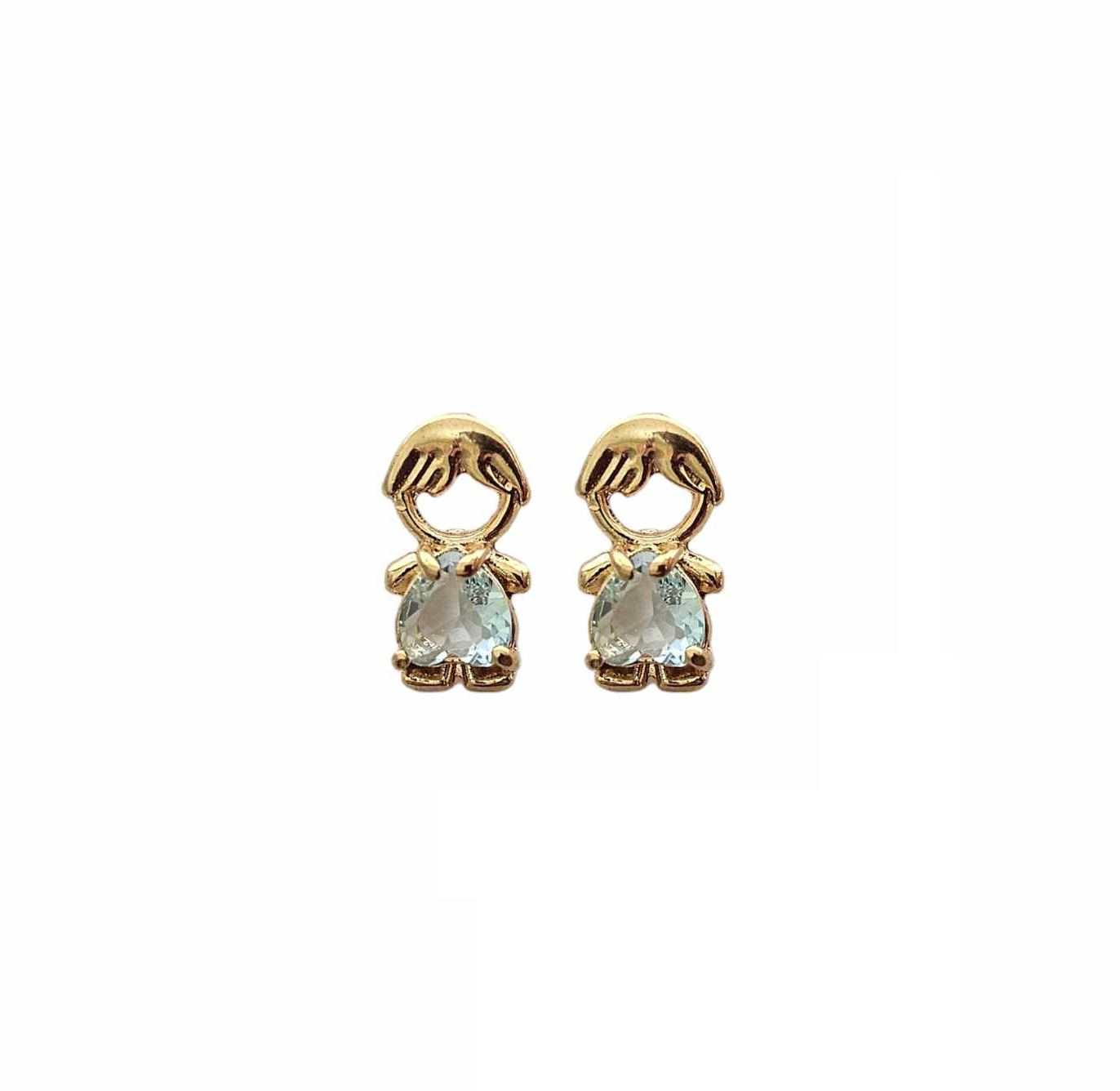 Brinco Menino Coração Cristal Azul Banhado a Ouro 18k