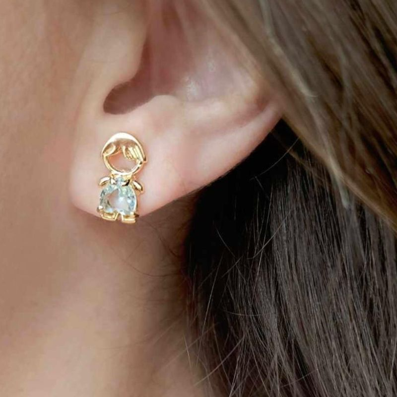 Brinco Menino Coração Cristal Azul Banhado a Ouro 18k