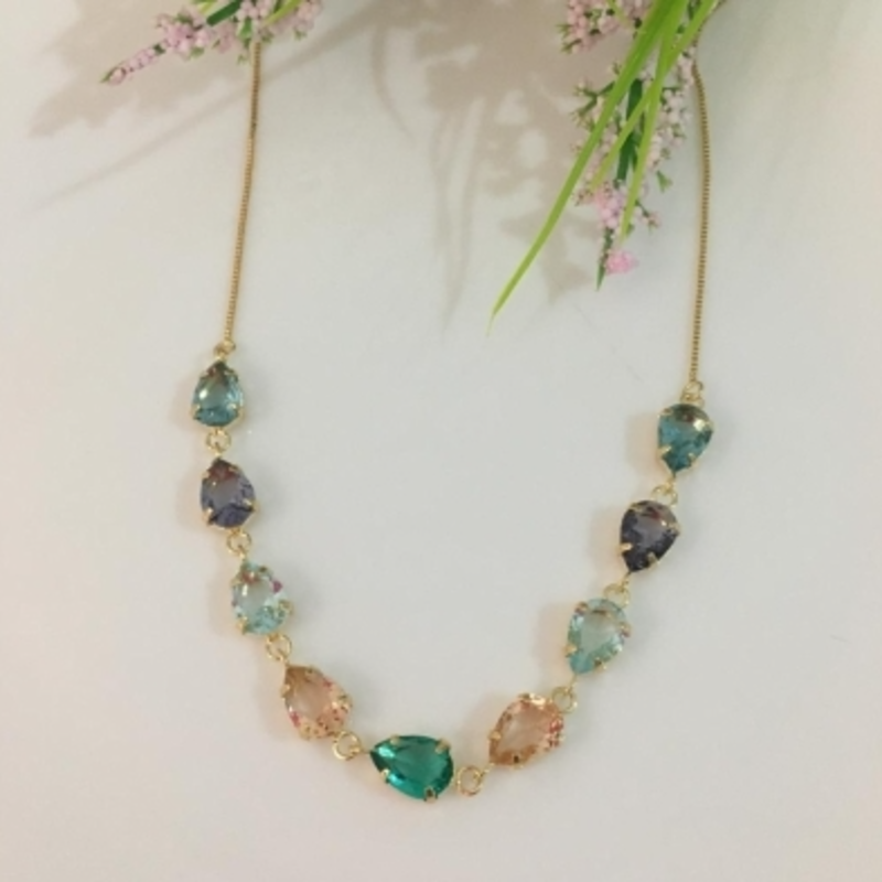 Colar 9 Gotas Colors 40cm + 5cm Extensor Banhado a Ouro 18k