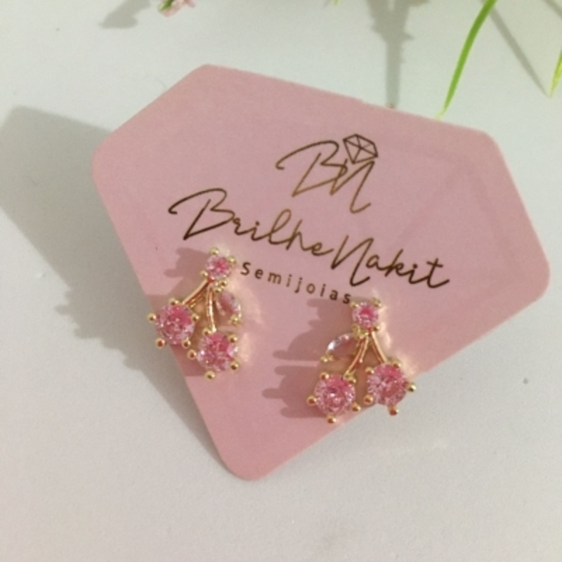 Brinco Buquê de Flores Rosa Banhado a Ouro 18k