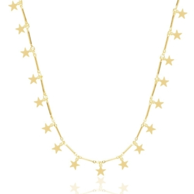 Choker Filetes com Pingentes Estrelas 30cm + 10cm Extensor Banhado no Ouro 18k