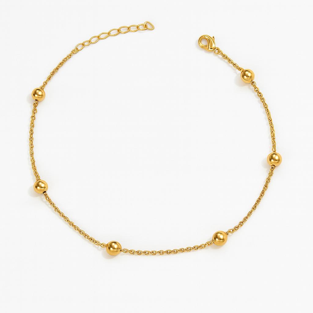 Tornozeleira Elos com Bola Lisa (3mm) 21cm + 5cm Extensor Banhada a Ouro 18k
