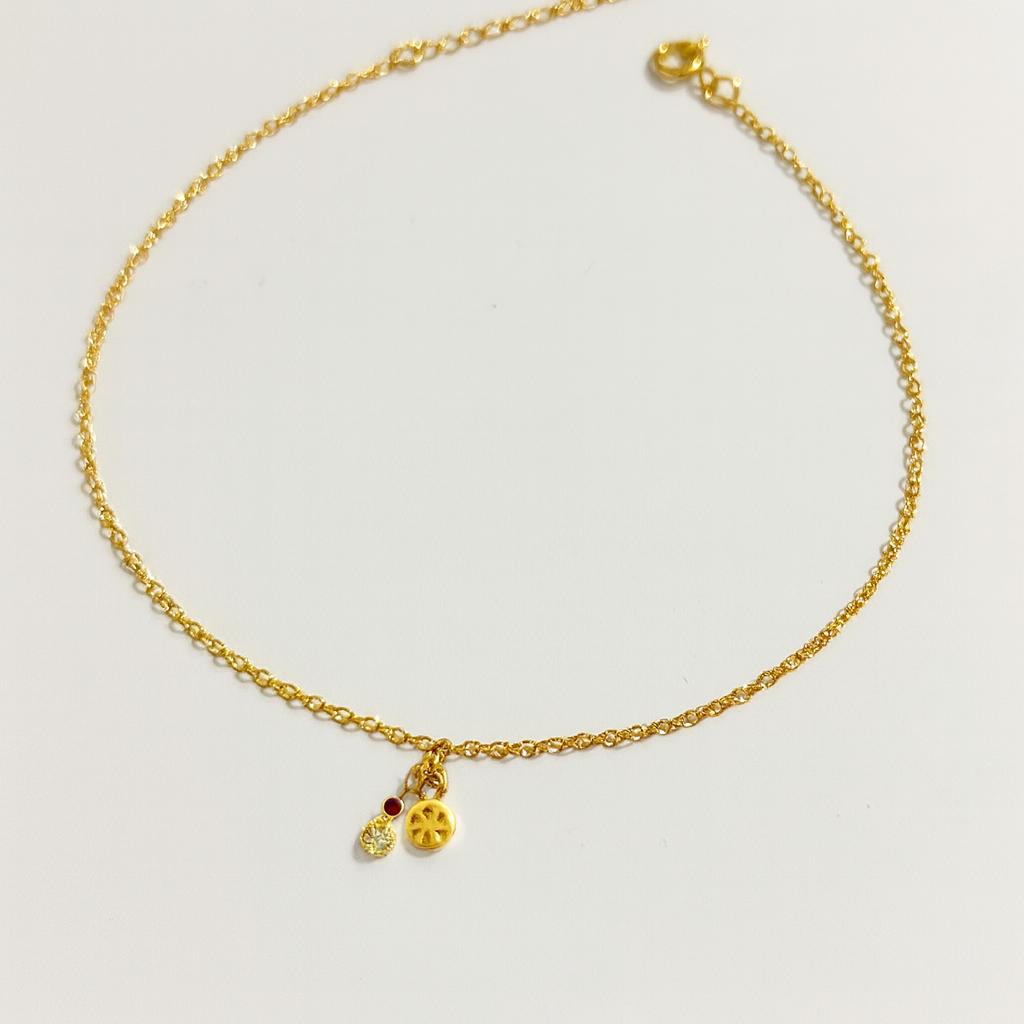 Tornozeleira com Pingente Bicicleta com Pedrinhas 23cm + 5cm Banhada a Ouro 18k