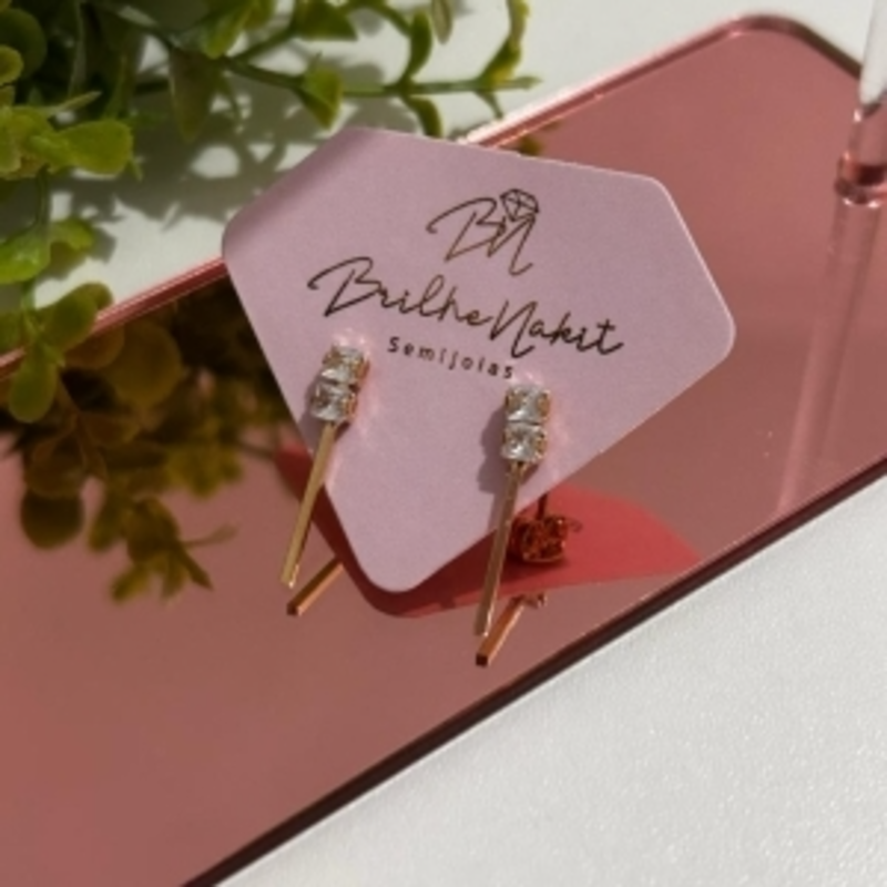 Brinco Palito com Duas Zircônias Banhado a Ouro 18k