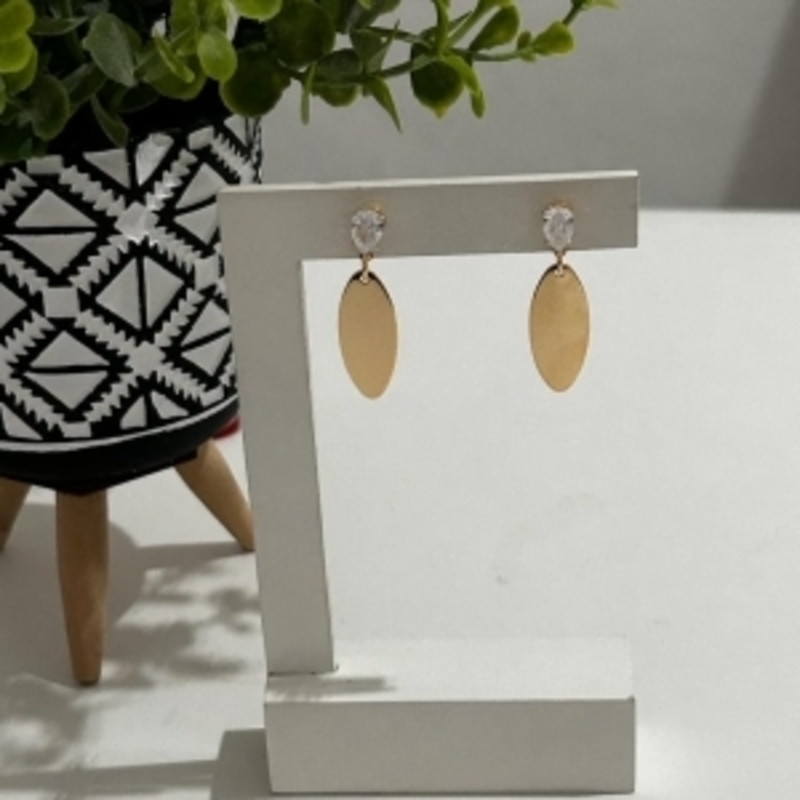 Brinco Gota Zircônia com Pendulo Folha Pq Banhado a Ouro 18k