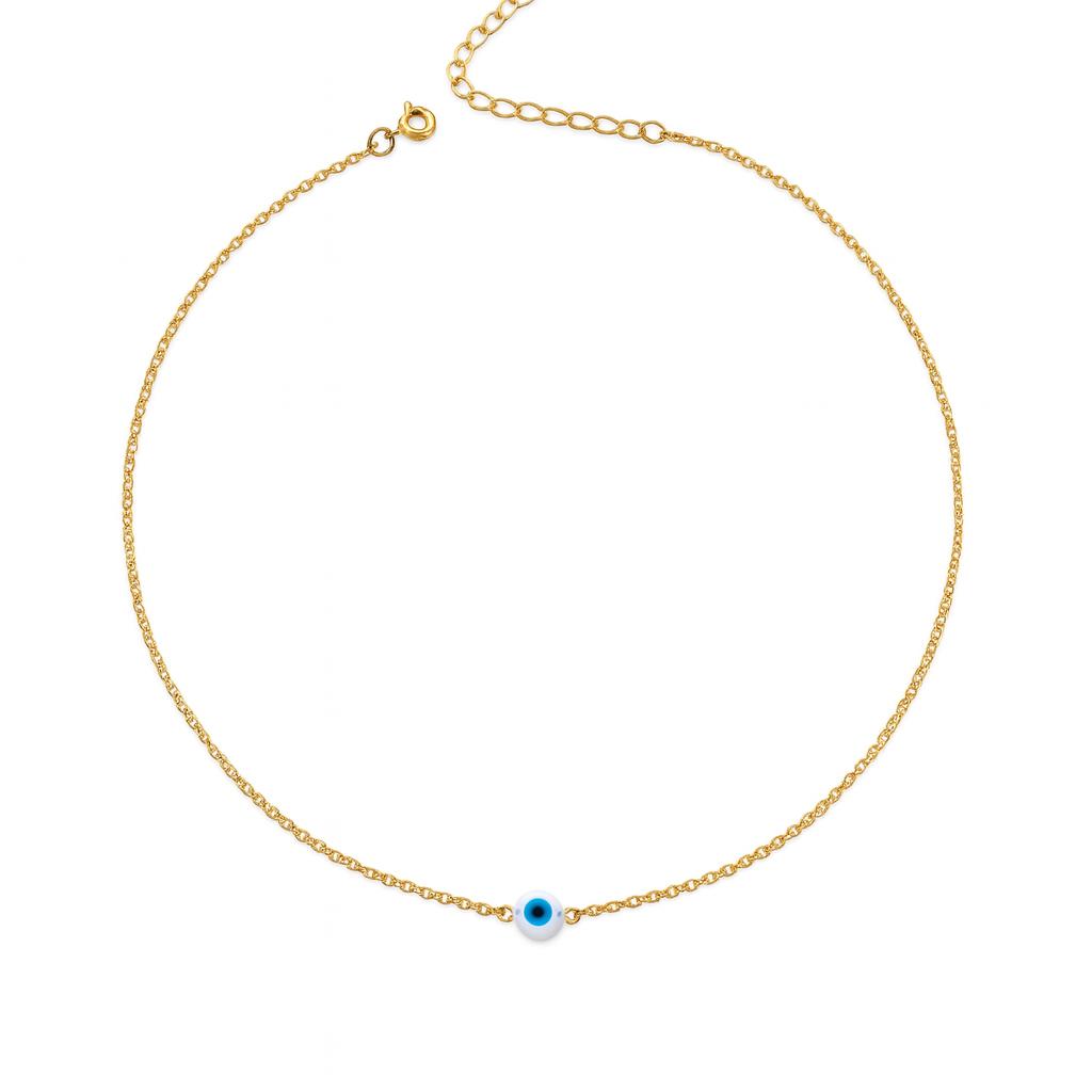 Choker Olho Grego 30cm + 10cm Extensor Banhado a Ouro 18k