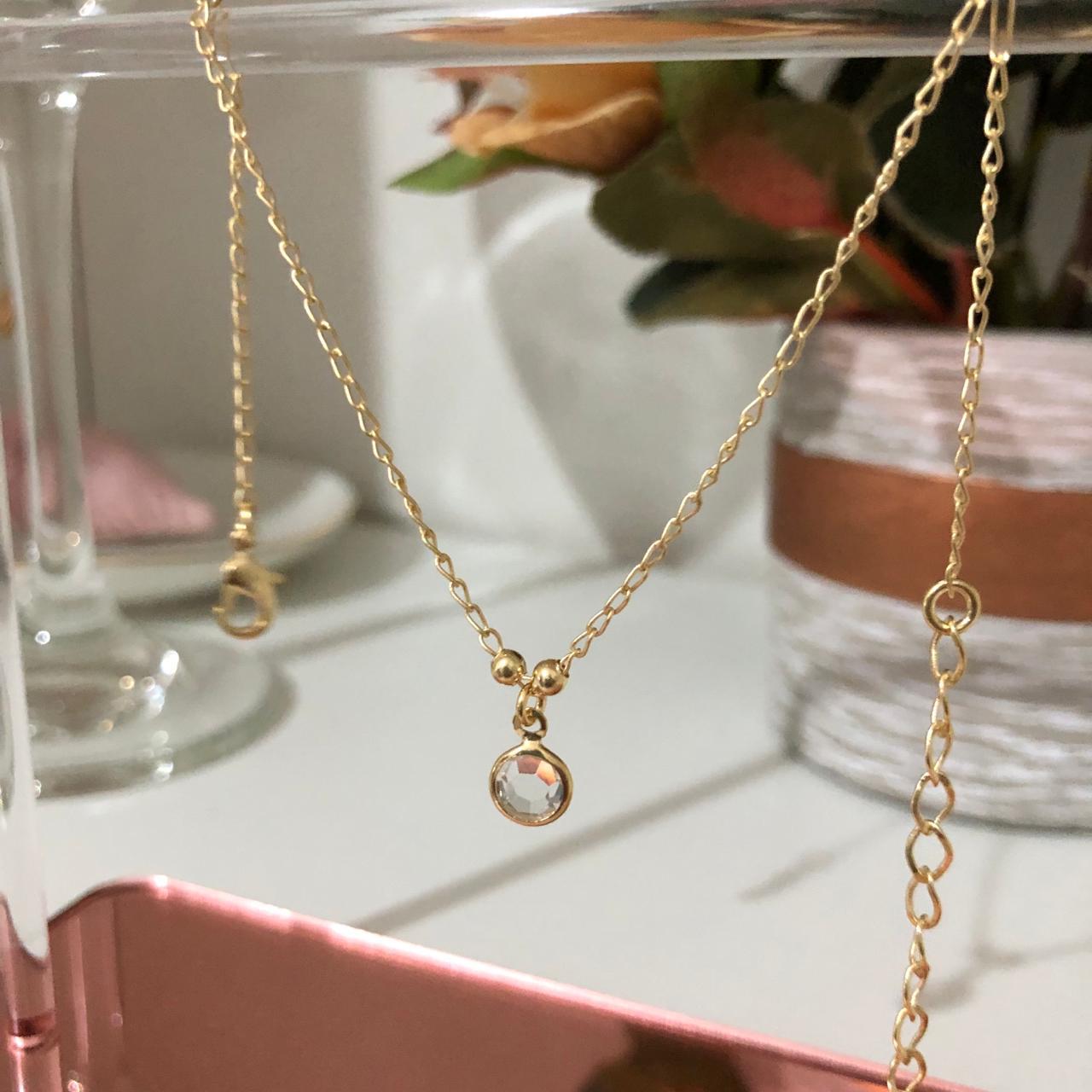 Tornozeleira com Pingente Ponto de Luz 21cm + 5cm Extensor Banhado a Ouro 18k