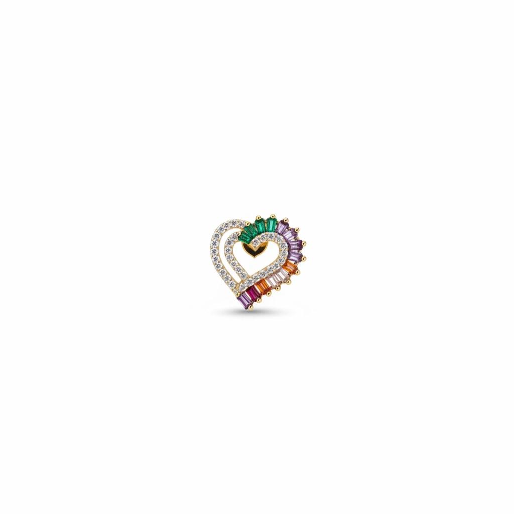 Brinco Coração Cravejado e com Cristais Color Banhado a Ouro 18k