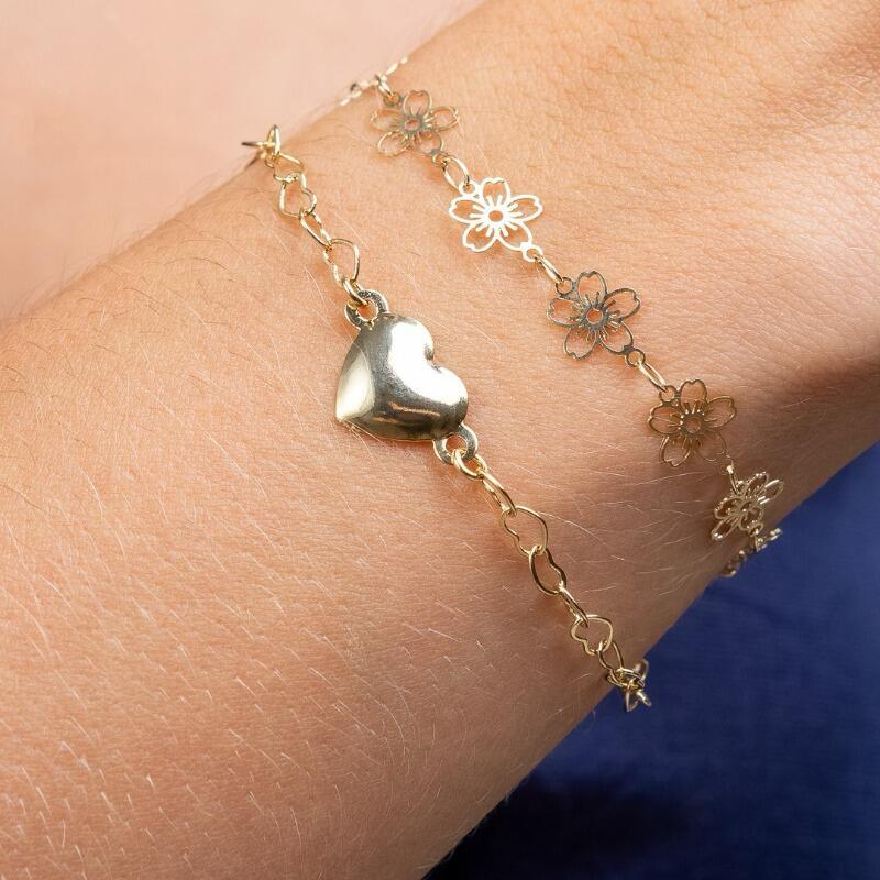 Pulseira Elos Flor Vazada 16cm+5cm Banhada a Ouro 18k