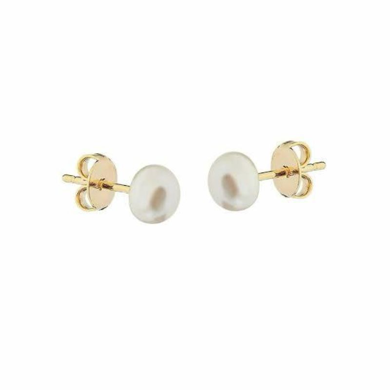 Brinco Pérola Achatada 8mm Banhada a Ouro 18k