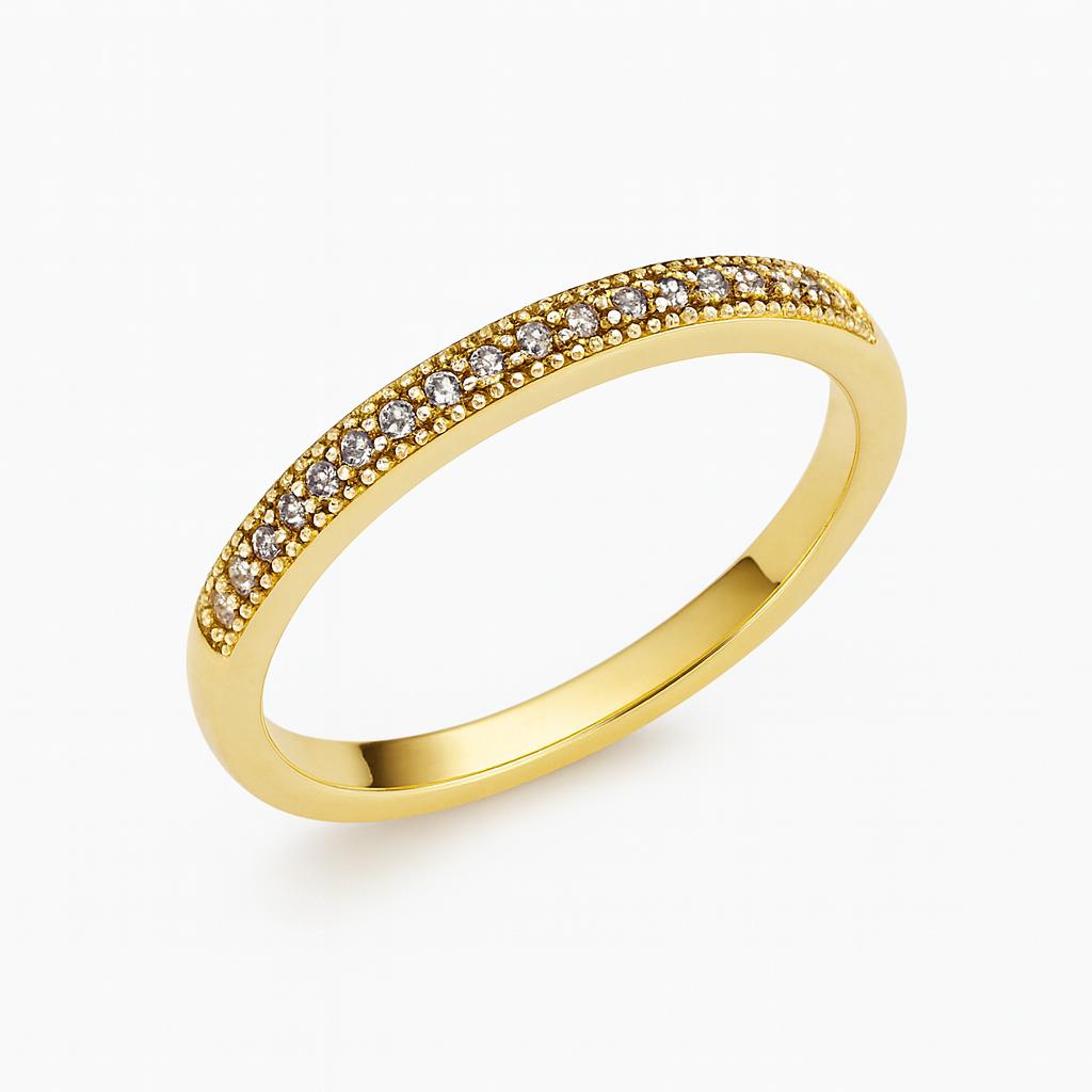 Anel Meia Aliança Cravejada com Zircônia Banhado a Ouro 18k