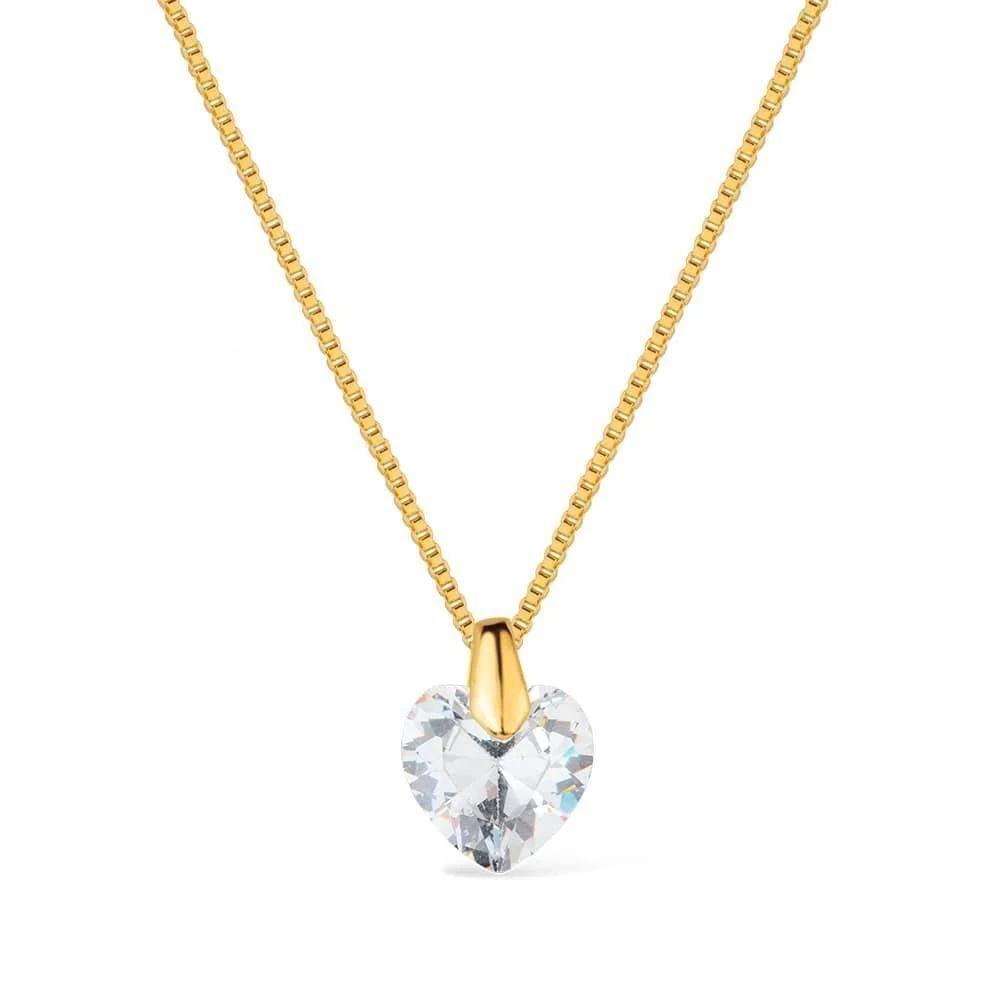 Colar Coração Cristal 45cm Banhado a Ouro 18k