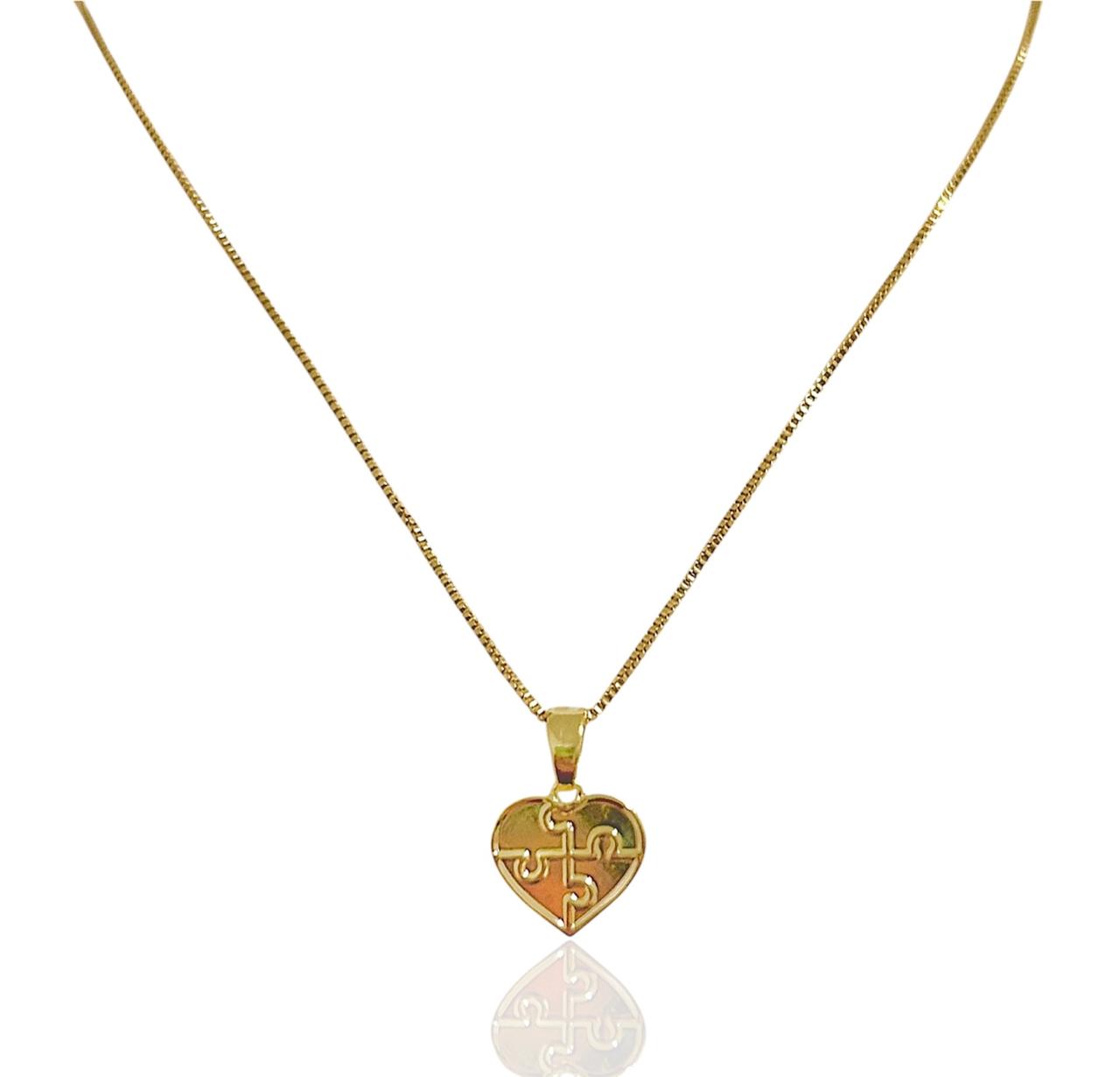 Colar Coração Autista Dourado 45cm Banhado a Ouro 18k