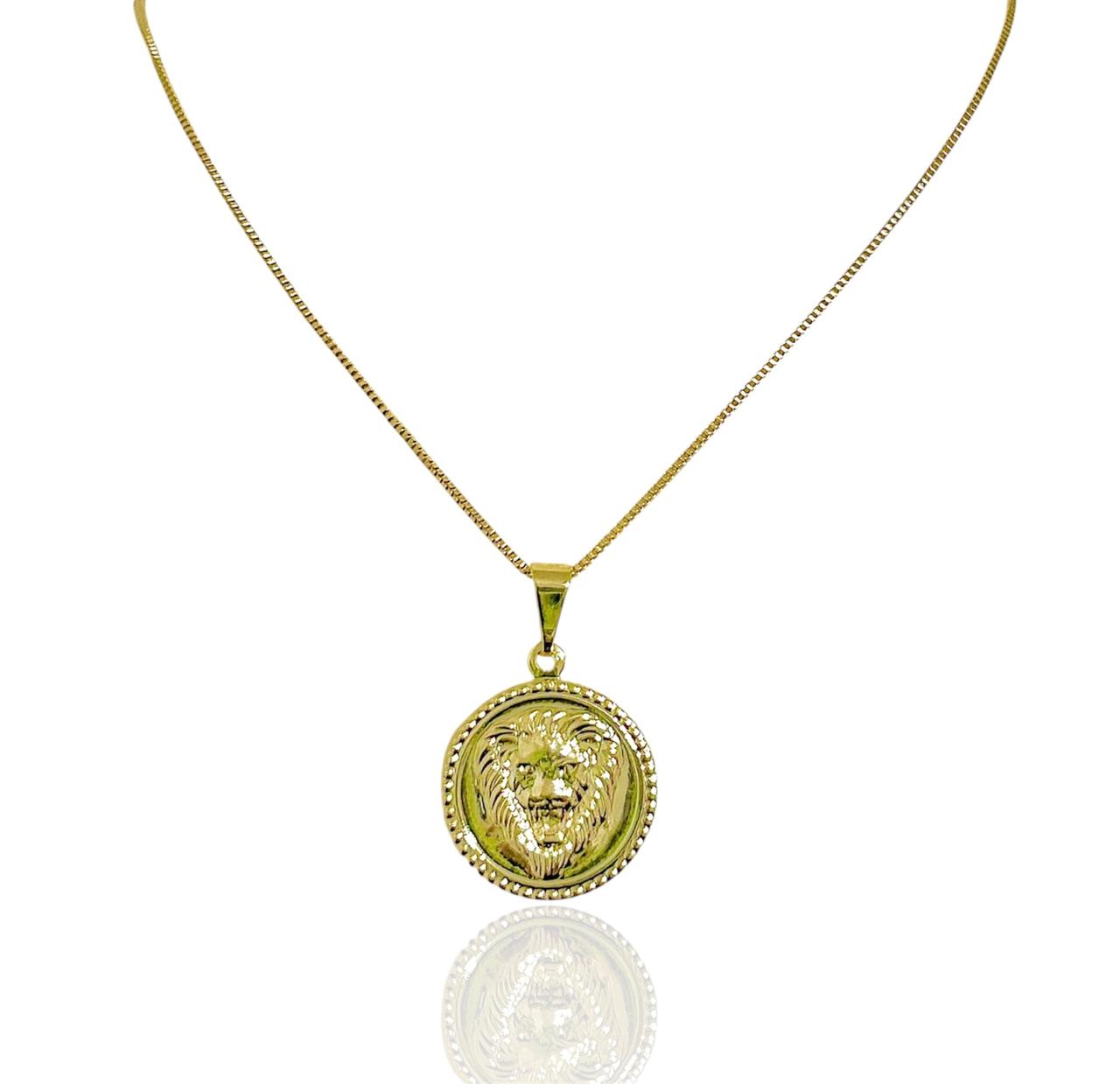 Colar Medalha Leão 45cm Banhado a Ouro 18k