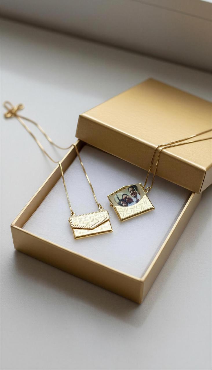 Colar Relicário Envelope 45cm + 5cm Extensor Banhado a Ouro 18k