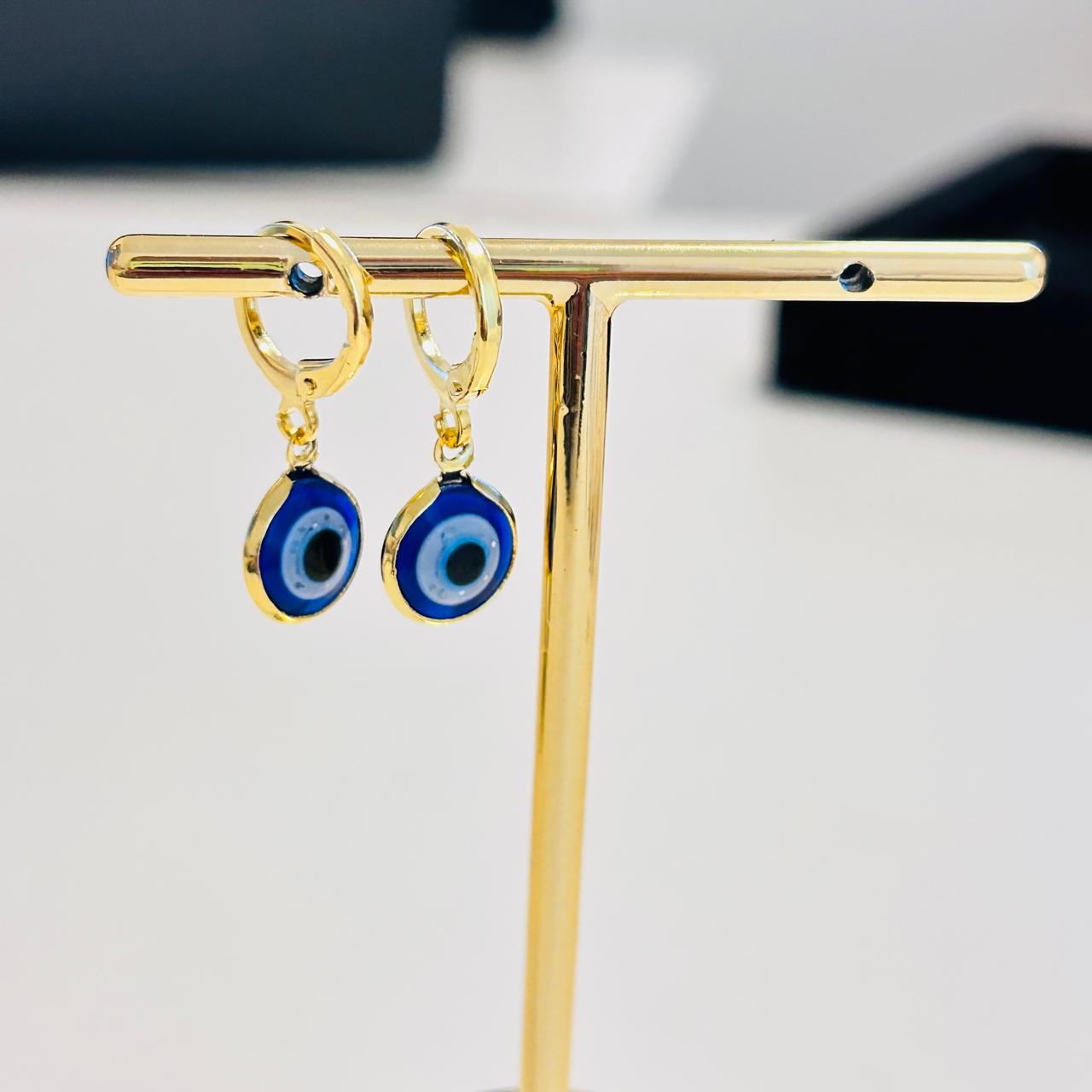 Brinco Argolinha Olho Grego Banhado a Ouro 18k