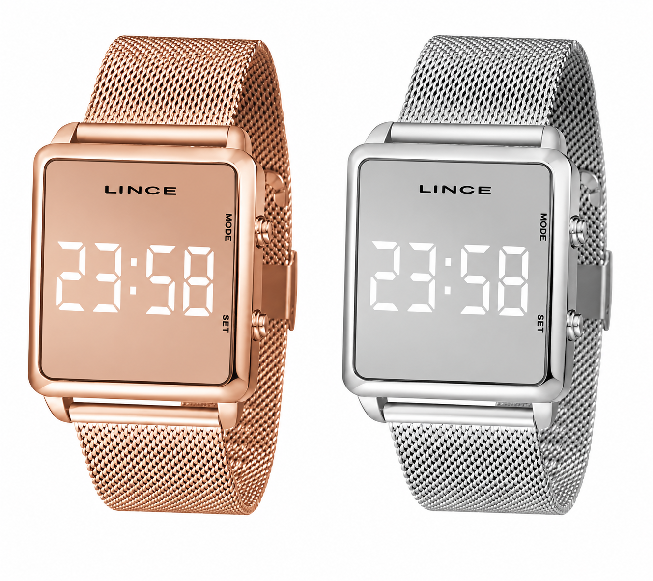 Relógio Digital Lince Quadrado Dourado Rose e Prata