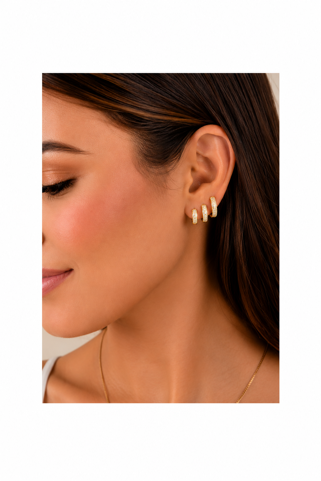 Trio de Argolinhas Cravejadas Douradas
