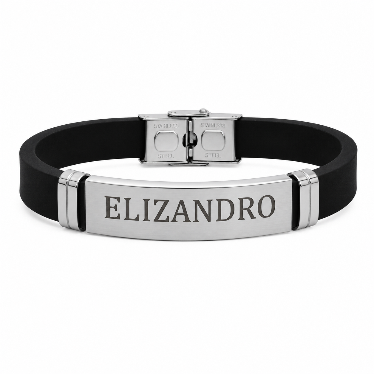 Pulseira Masculina Personalizada em Silicone e Aço Inox.
