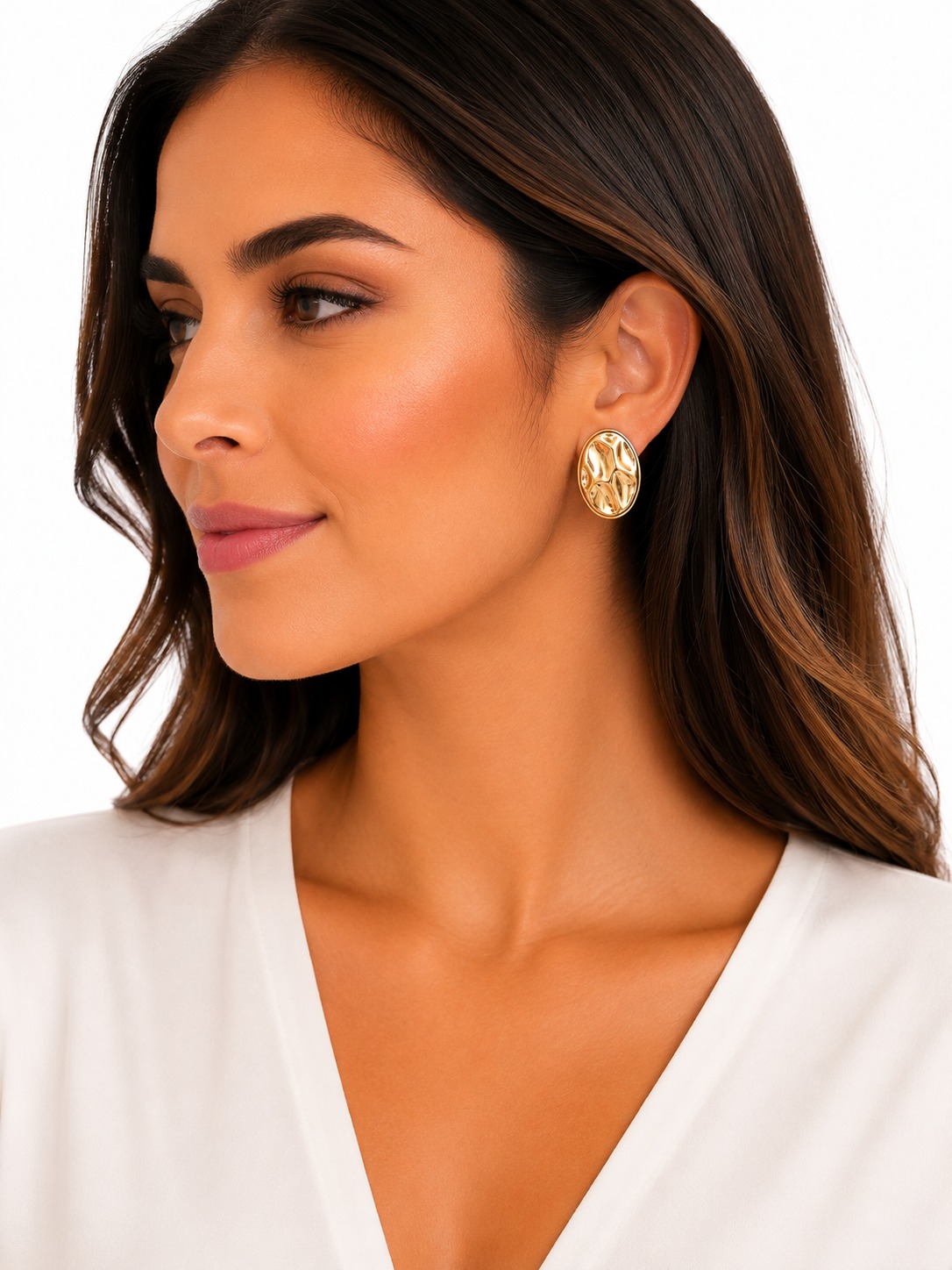 Brinco Oval Texturizado Dourado