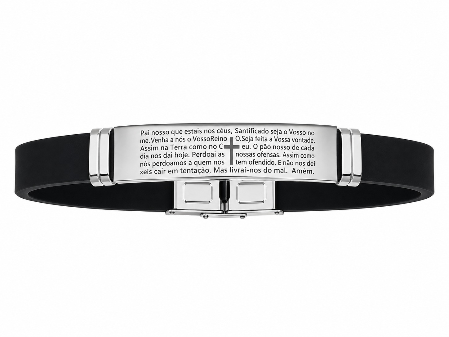 Pulseira Masculina Silicone Pai Nosso em Aço Inoxidável