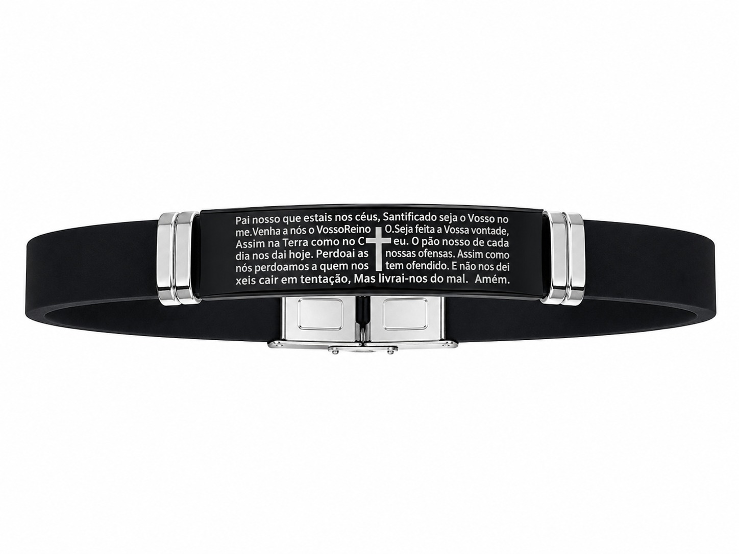 Pulseira Masculina Silicone Oração Pai Nosso em Aço Inoxidável