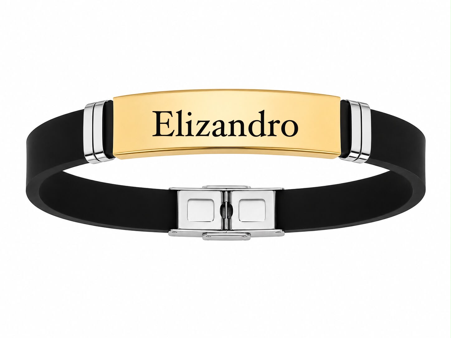 Pulseira Masculina Personalizada em Aço Inoxidável e Silicone