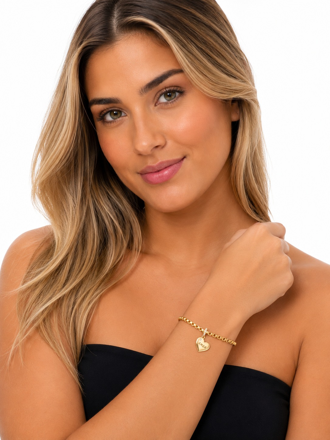 Pulseira Amor Dourada com Pingente de Coração