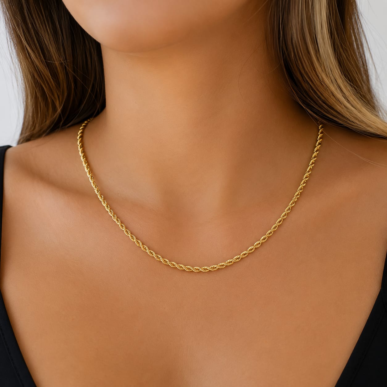 Colar Baiano 2MM Banhado a Ouro 45cm