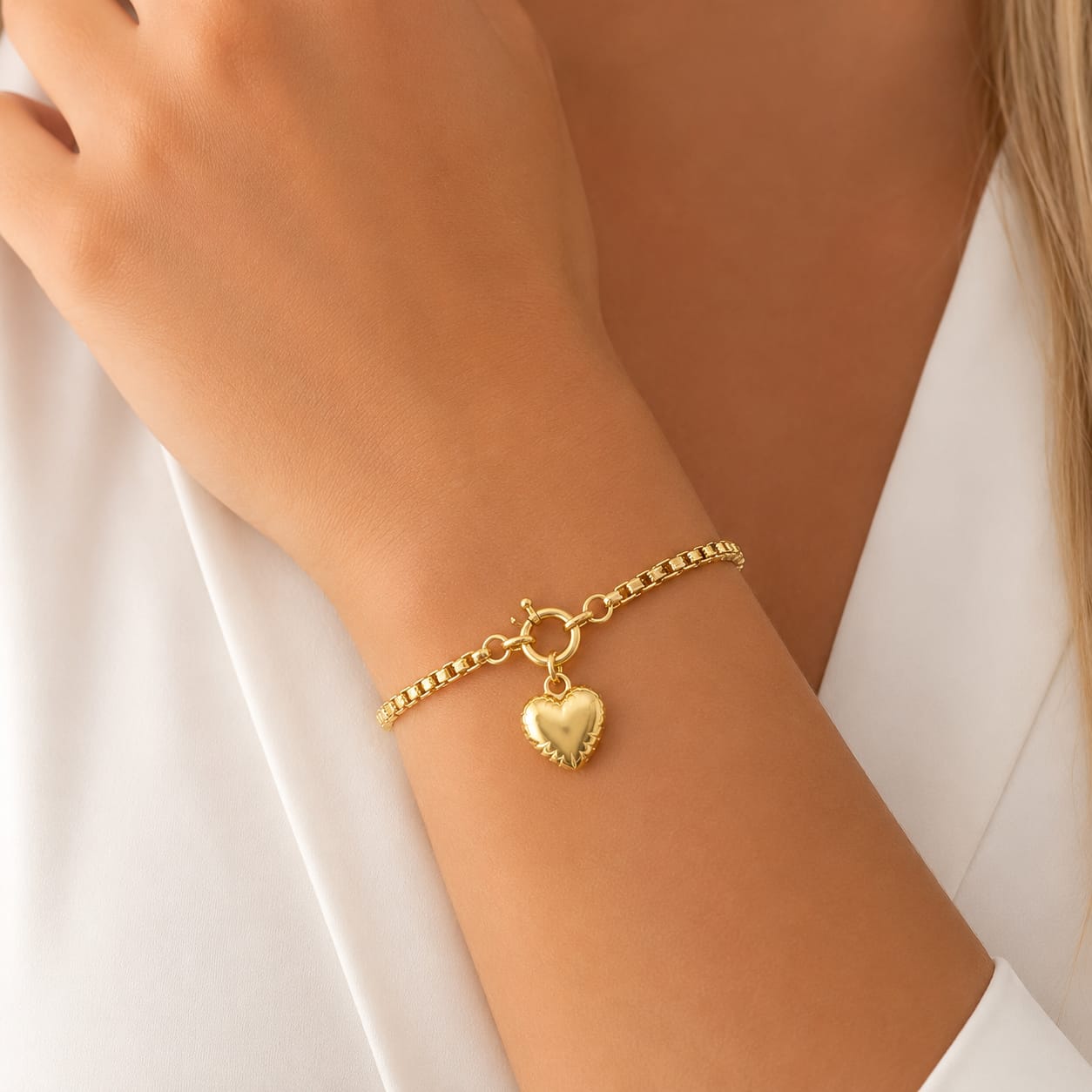 Pulseira Coração Elo com Fecho Boia
