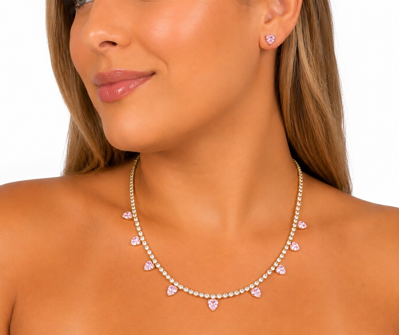 Conjunto Riviera Corações Rosa Claro.
