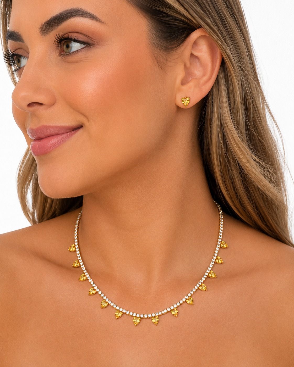 Conjunto Riviera Corações Amarelos Banhado a Ouro.