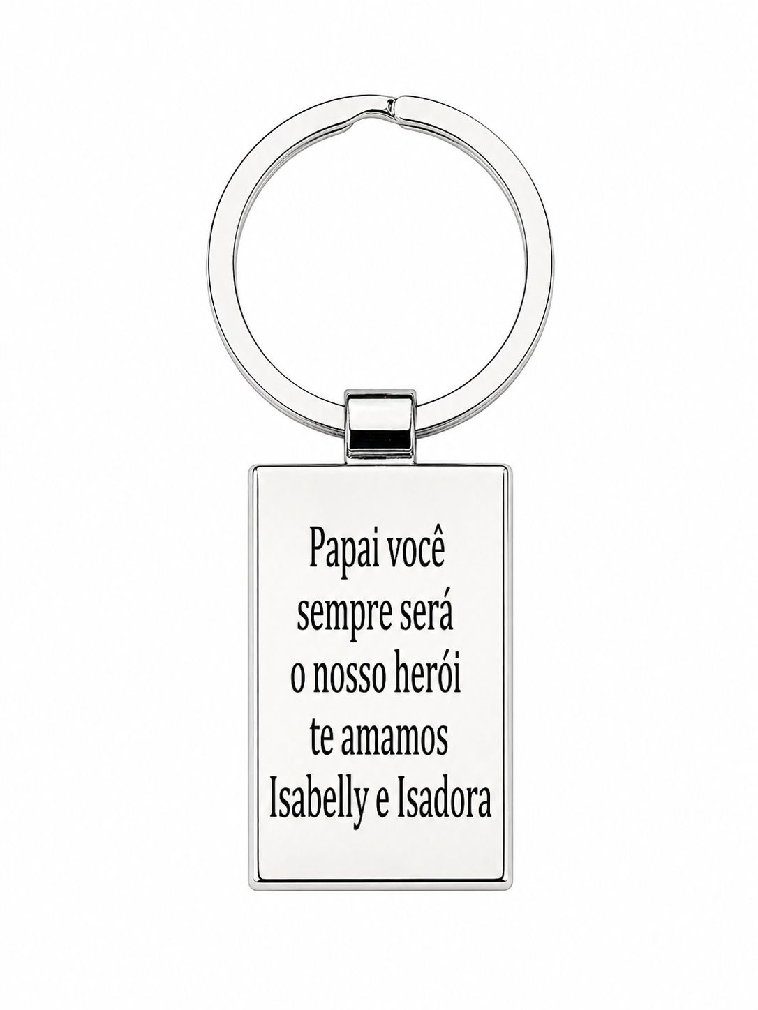 Chaveiro Personalizado Retangular em Aço Prata.