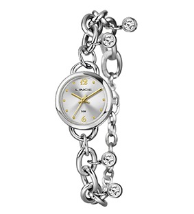 Relógio Feminino Lince Crystal Chain Gold Dourado e Prata.