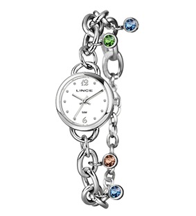Relógio Feminino Lince Crystal Chain Gold Dourado e Prata.