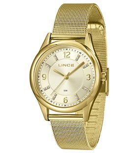 Relógio Feminino Lince Golden Firenze Crystal Dourado.