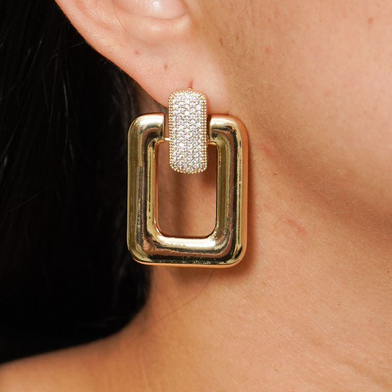 Brinco Argola Retangular Base Microzircônia