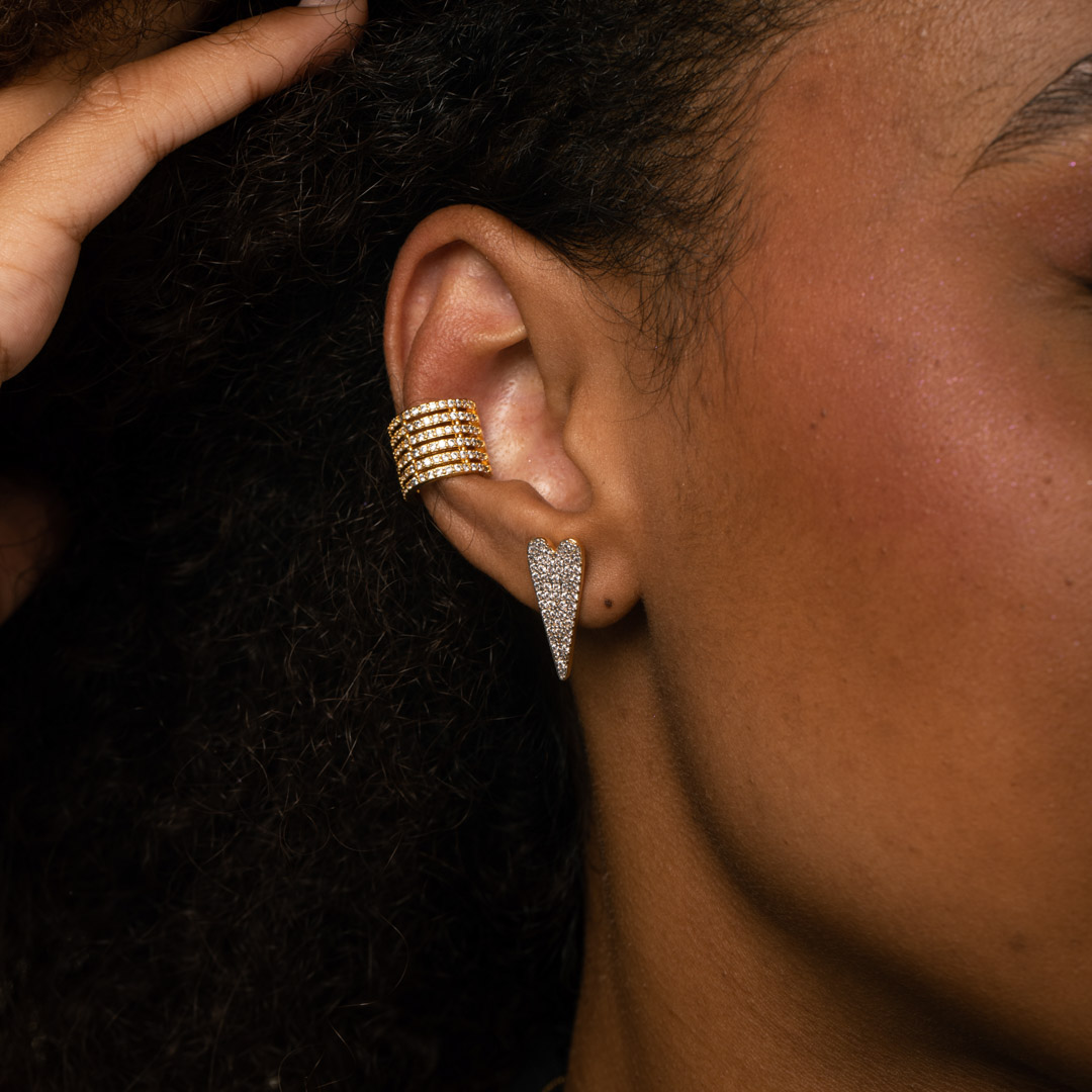 PIERCING FAKE LARGO COM MICRO ZIRCÔNIA CRISTAL- BANHADO A OURO 18K