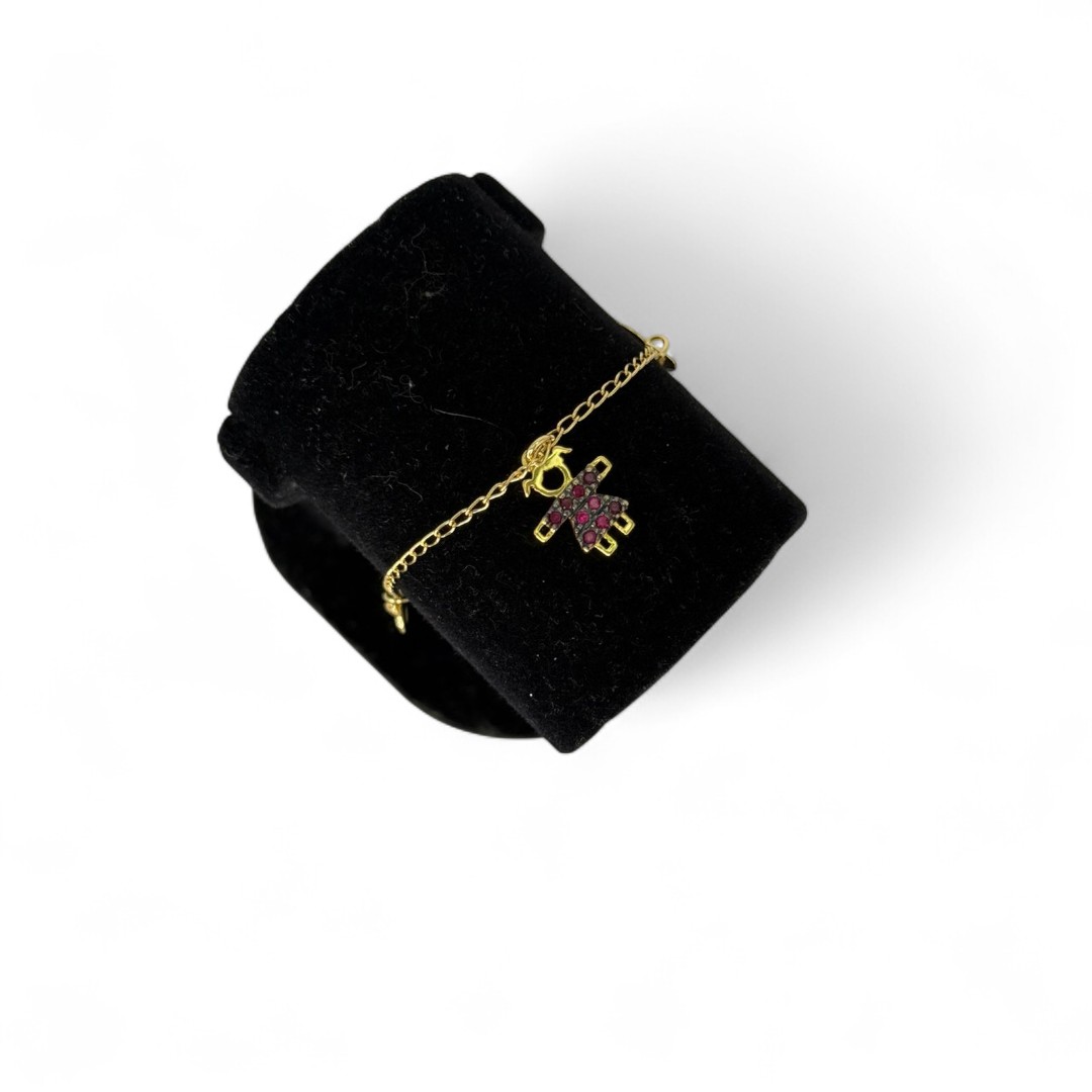 PULSEIRA GRUMET COM CORAÇÃO LISO E CASAL COM ZIRCONIA COLORIDA AZUL E PINK - BANHADO A OURO 18K