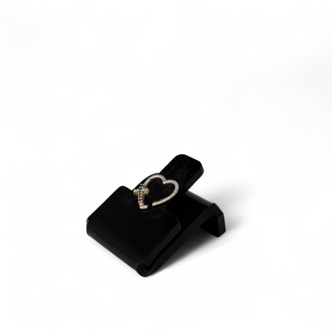 PIERCING ARGOLA CORAÇÃO COM ZIRCONIA COLORS E CRUZ LADO DIREITO -PRATA 925