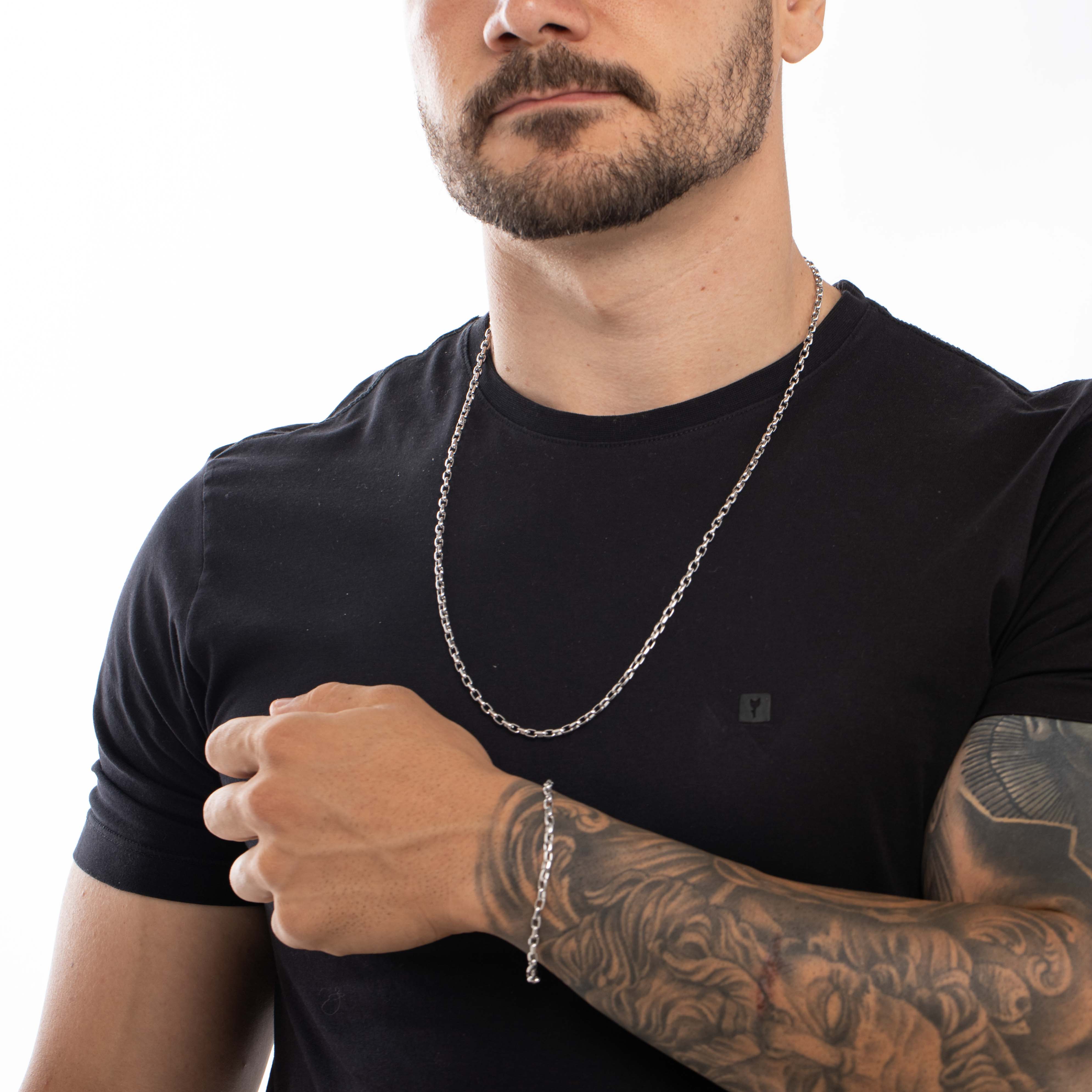 PULSEIRA MASCULINA CARTHIE ABAULADO  MÉDIO COM FECHO GAVETA -  BANHADO A RÓDIO BRANCO